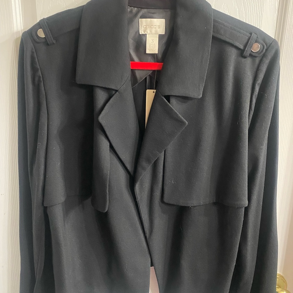 Chico's Black Women's Trench Coat with Epaulet Detail